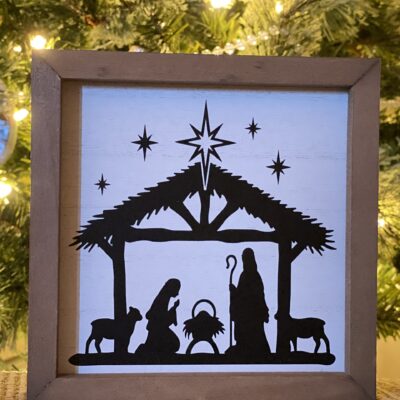 nativity scene in a 5"x5" box frame